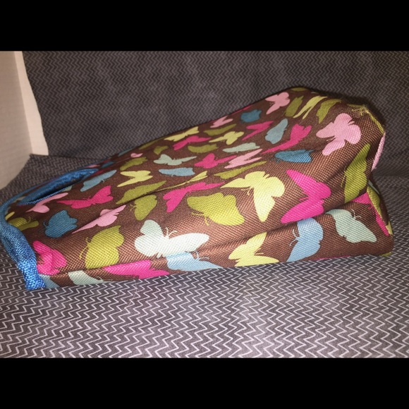 Brown Lunch Bag W/ Colorful Butterflies &Blue Trim - Picture 5 of 7